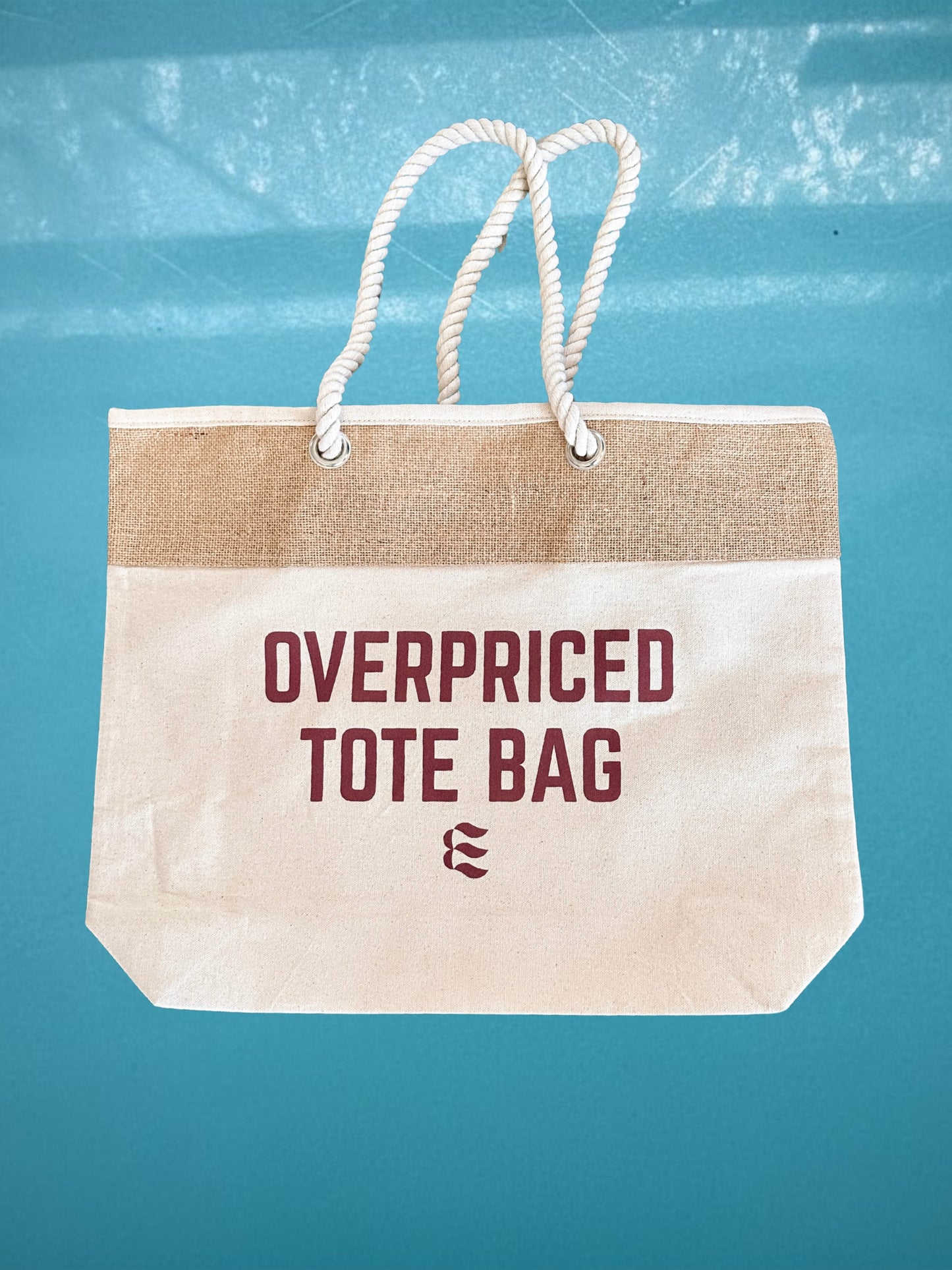 OVERPRICED TOTE BAG - Premium Canvas Tote with Inner Pocket and Rope Straps
