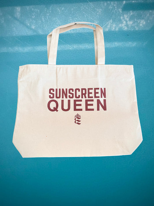 SUNSCREEN QUEEN TOTE BAG - Durable Canvas Tote with Inner Pocket